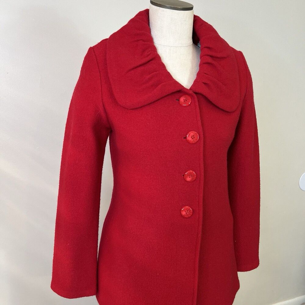 Alfani Luxury Woman’s Sz S Red Natural Wool Jacket Classic Blazer Preppy Chic